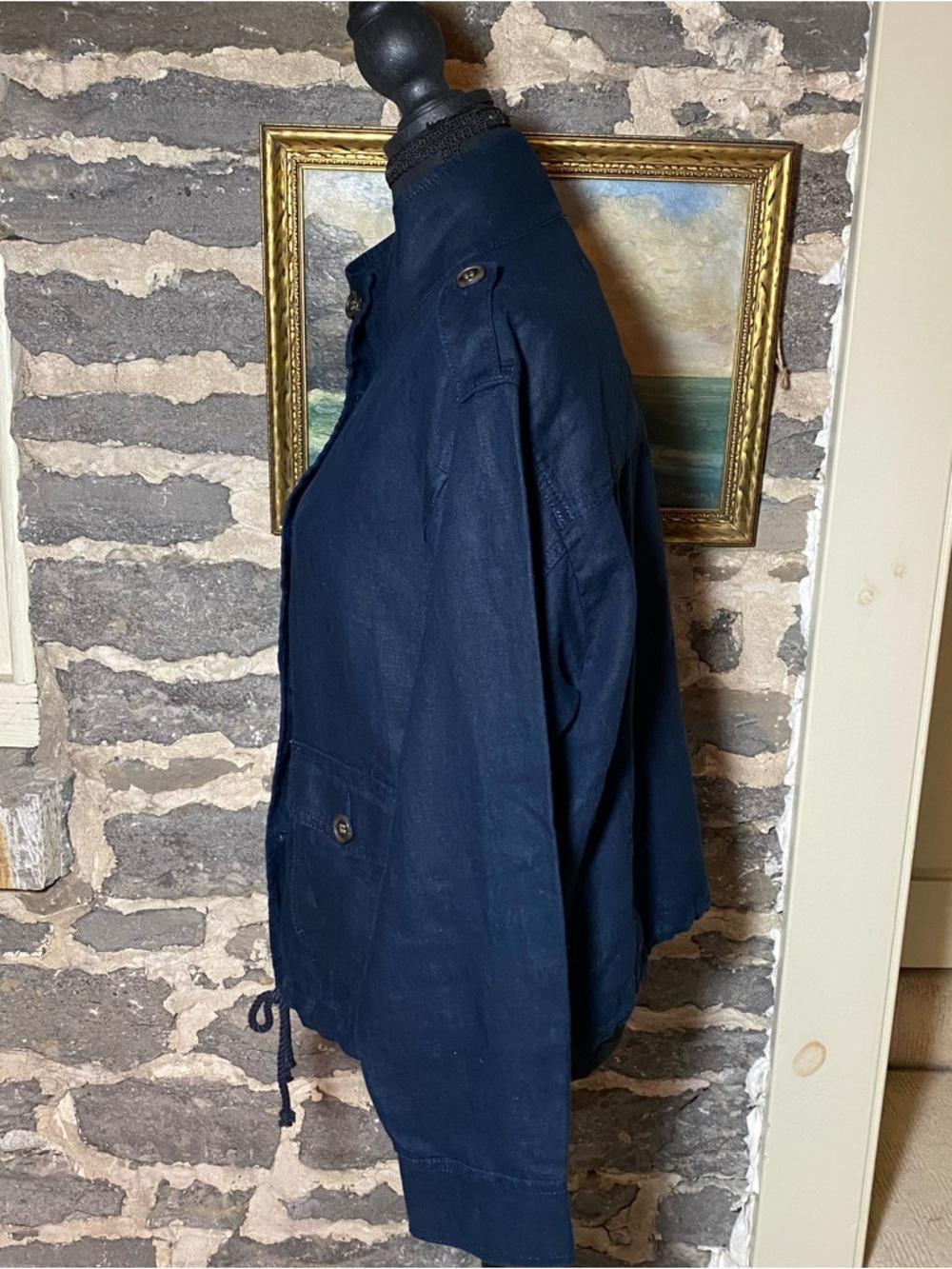 Talbots Navy Button-Front Utility Jacket with Drawstring Hem - Picture 3 of 10